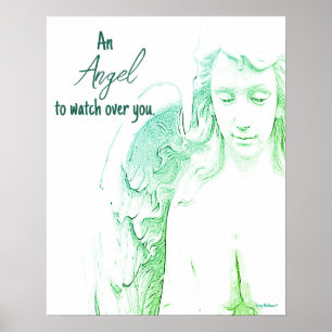 Angel To Watch Over You Green Wings Quote Art Poster