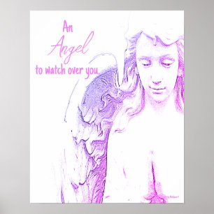 Angel To Watch Over You Pink Purple Wings Quote Poster