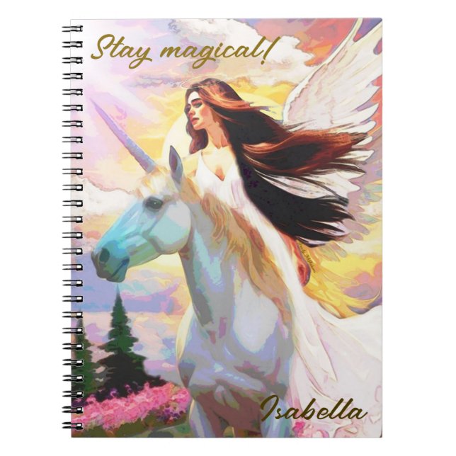 Angel Unicorn Stay Magical Name Journal Notebook (Front)