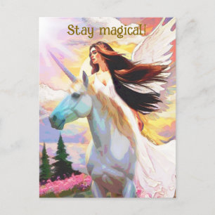 Angel Unicorn Stay Magical Watercolor Quote Art Postcard