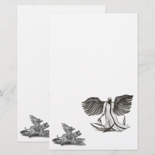 Angel Uriel with Golem , Black and white design Stationery