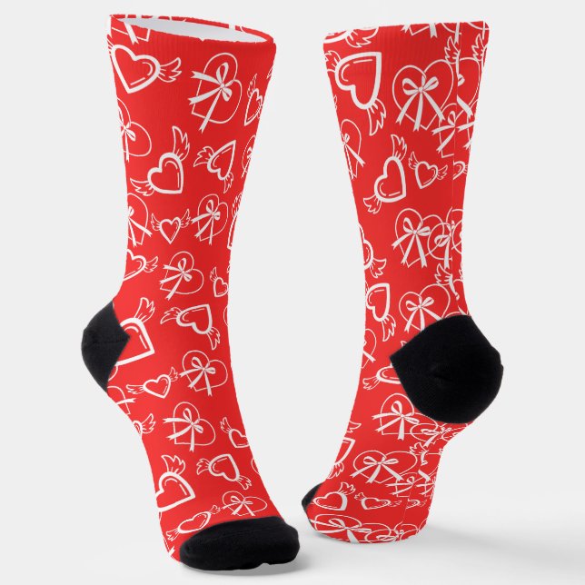 Angel Valentine's Hearts Pattern Socks (Angled)
