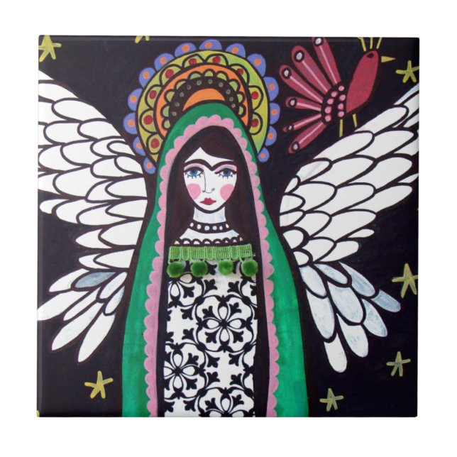 Angel Virgin of Guadalupe Art by Heather Galler Tile (Front)