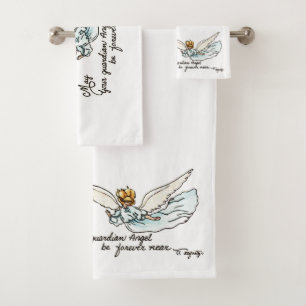 Angel Watercolor Gracefully Near and Watching You Bath Towel Set
