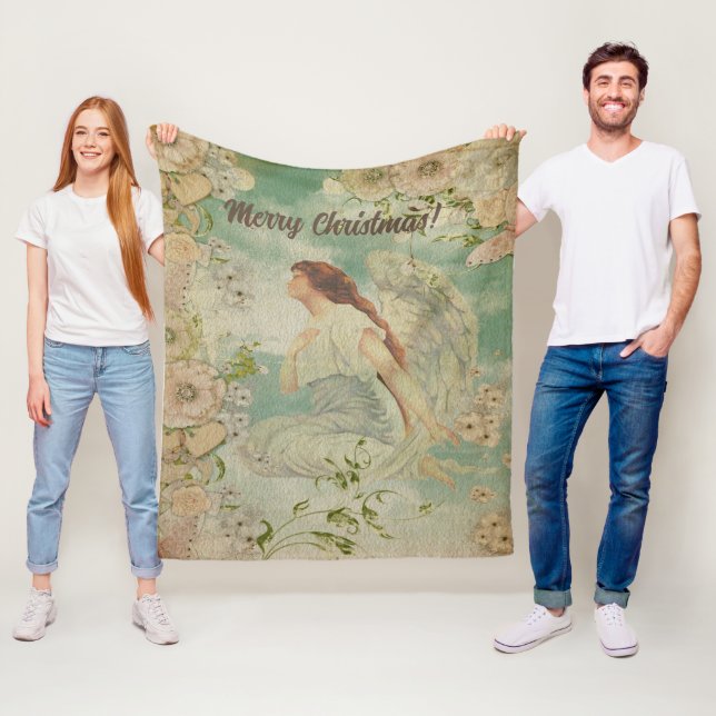 Angel White Flowers Blue Sky Fleece Blanket (In Situ)