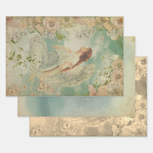 Angel White Flowers Blue Sky Wrapping Paper Sheet