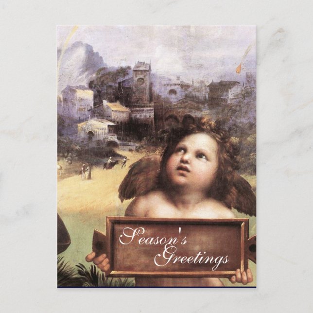 ANGEL,Winged Cherub,Blue Sapphire,Parchment Holiday Postcard (Front)