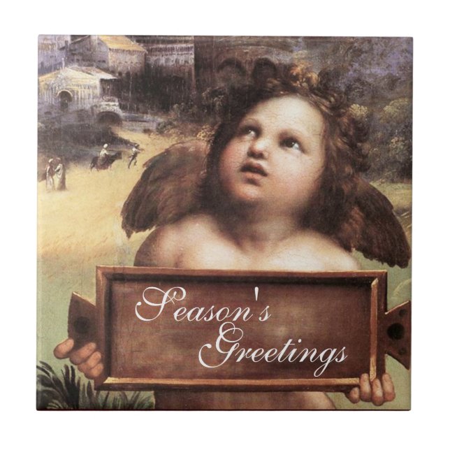 ANGEL / Winged Cherub Ceramic Tile (Front)