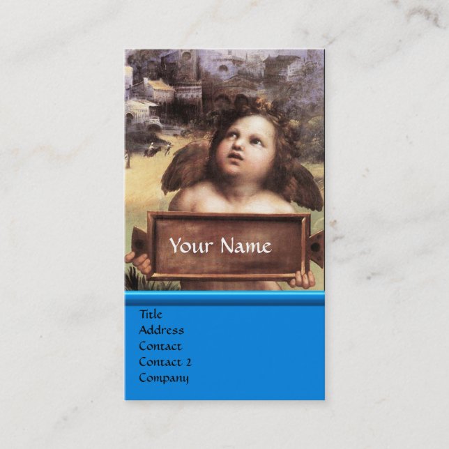 ANGEL Winged Cherub Monogram Blue Sapphire silver Business Card (Front)