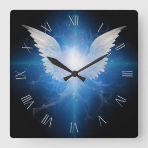 Angel winged star square wall clock