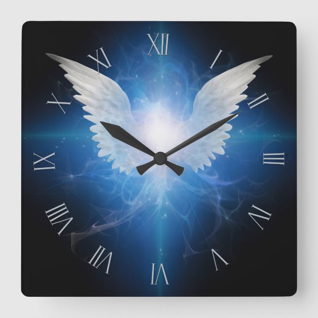 Angel winged star square wall clock (Front)