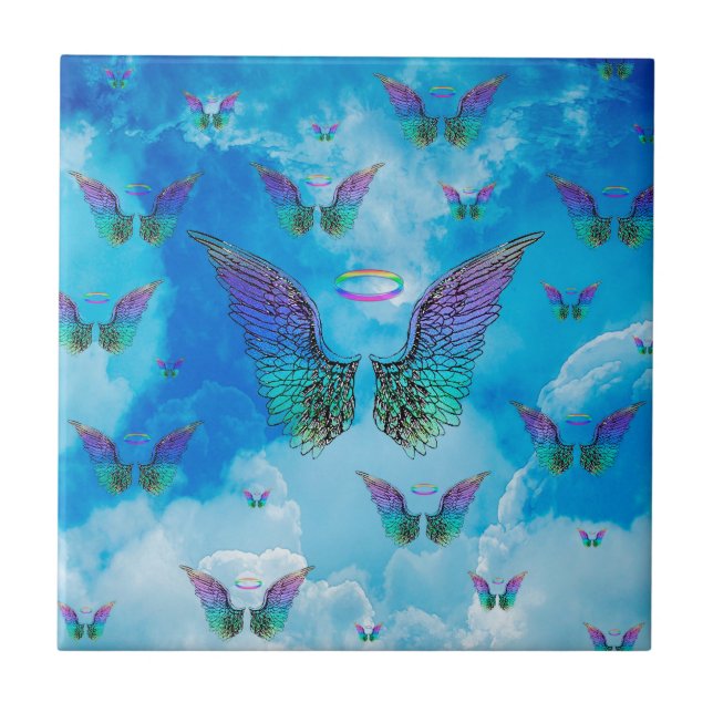 Angel Wings and Clouds Ceramic Tile (Front)