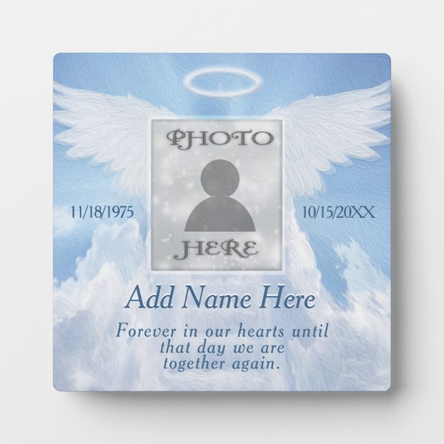 Angel Wings and Clouds Photo Memorial Plaque (Front)