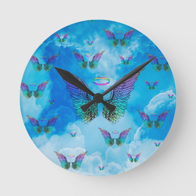 Angel Wings and Clouds Round Clock (Front)
