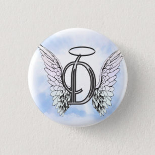 Angel Wings and Halo Monogram Letter D 3 Cm Round Badge