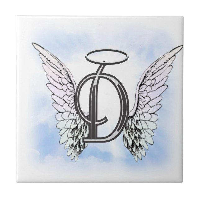 Angel Wings and Halo Monogram Letter D Tile (Front)