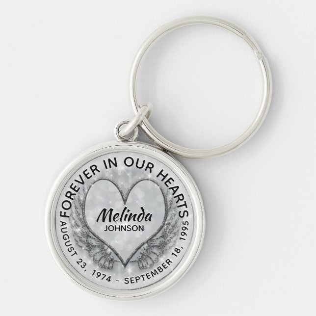 Angel Wings and Heart Memorial Key Ring (Front)