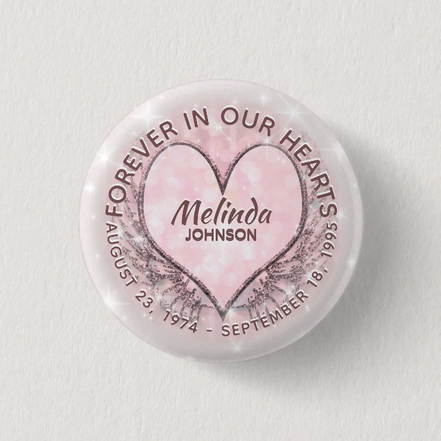 Angel Wings and Heart Memorial Keychain 3 Cm Round Badge (Front)