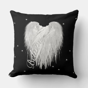 ANGEL WINGS 'Believe' Heart Black Starry Cushion