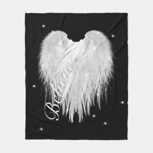 ANGEL WINGS 'Believe' Heart Black Starry Fleece Blanket