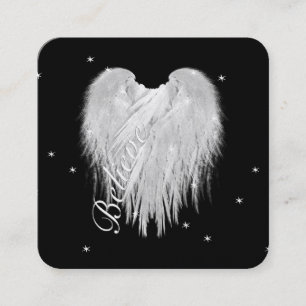 ANGEL WINGS 'Believe' Heart Black Starry Night Square Business Card