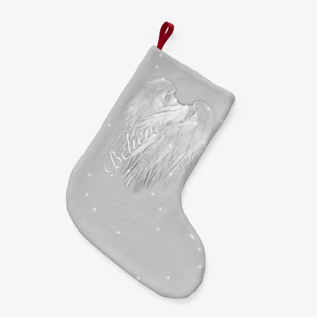 ANGEL WINGS 'Believe' Heart Starry Sparkle Small Christmas Stocking (Front (Hanging))