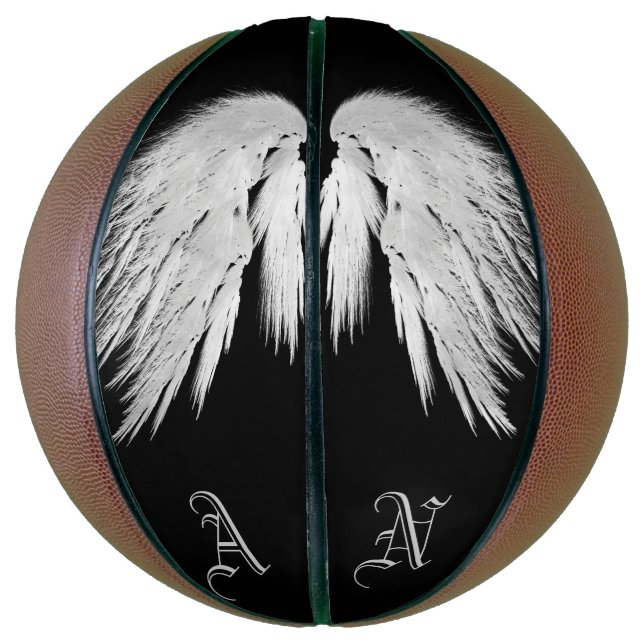 ANGEL WINGS Black Custom Monogram Basketball (Vertical)