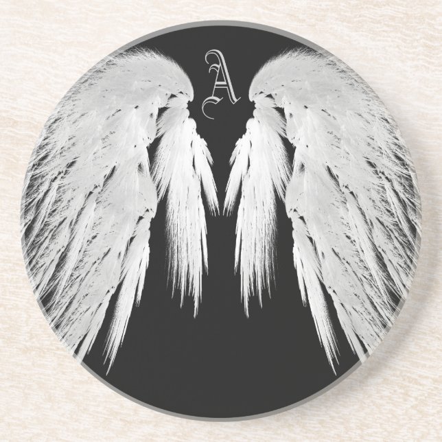 ANGEL WINGS Black Custom Monogram Coaster (Front)