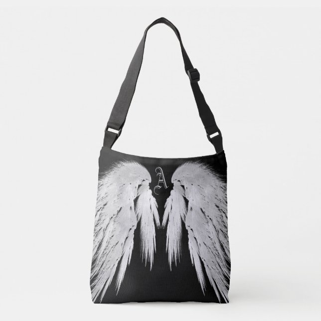 ANGEL WINGS Black Custom Monogram Crossbody Bag (Front)