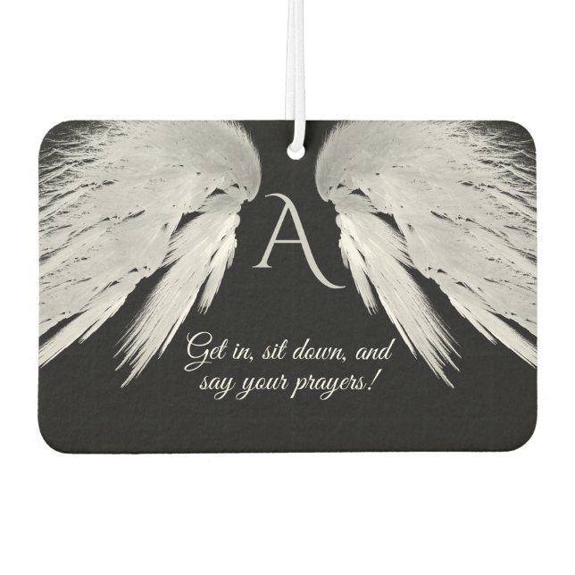 ANGEL WINGS Black Monogram Funny Car Air Freshener (Front)