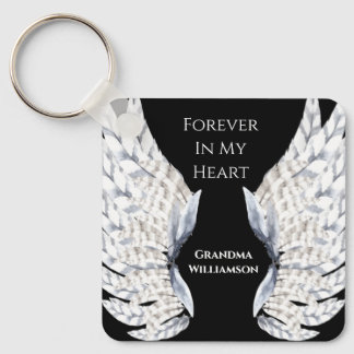 Angel Wings Black Tribute Memorial Photo Key Ring