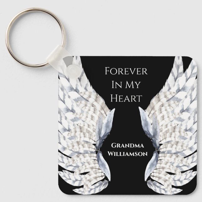 Angel Wings Black Tribute Memorial Photo Key Ring (Front)