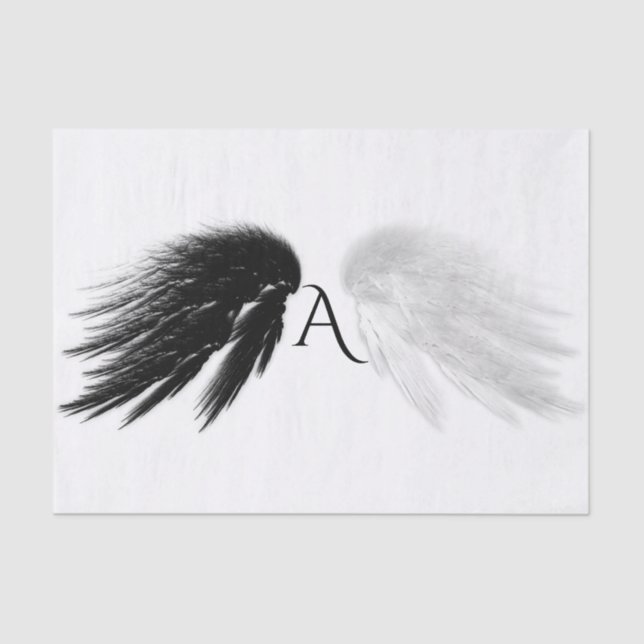 ANGEL WINGS Black + White Monogram Tissue Paper (Front)