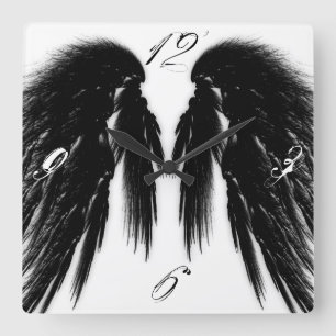 ANGEL WINGS Black White Square Wall Clock