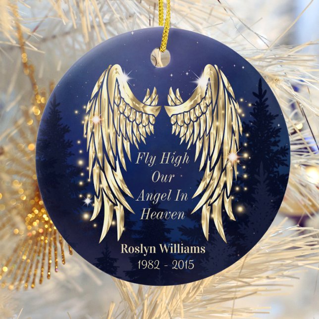 Angel Wings Blue Memorial Remembrance Christmas Ceramic Ornament (Creator Uploaded)