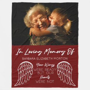 Angel Wings Burgundy Custom Photo Memorial Gift Fleece Blanket