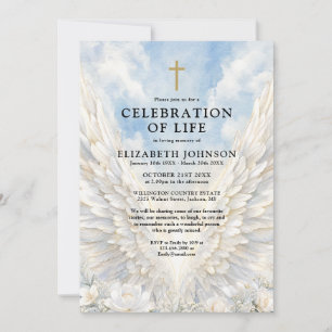 Angel Wings Christian Celebration of Life Funeral Invitation