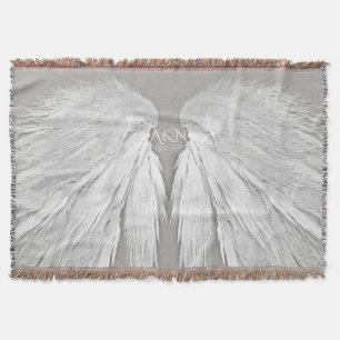 ANGEL WINGS Couple's Initials Elegant Grey Throw Blanket