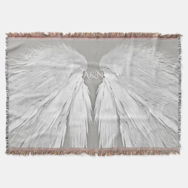 ANGEL WINGS Couple's Initials Elegant Grey Throw Blanket (Front)