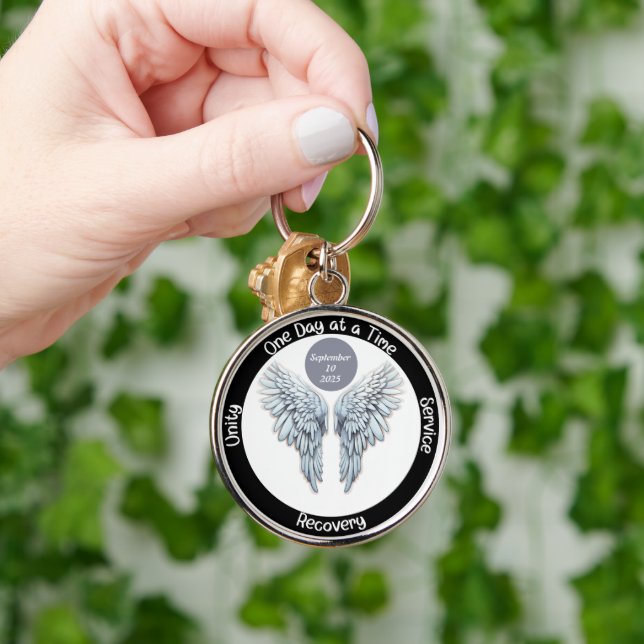 Angel Wings - Custom 12 Step Recovery Key Ring (Hand)