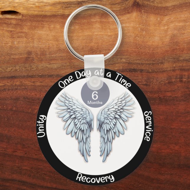 Angel Wings - Custom 12 Step Recovery Key Ring (Front)