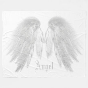 ANGEL WINGS Custom Name Grey White Fleece Blanket