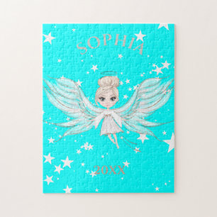  Angel Wings Cute Blue White Jigsaw Puzzle