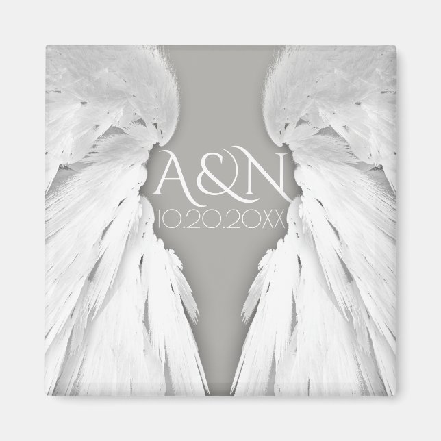ANGEL WINGS Elegant Grey Save the Date Magnet (Front)