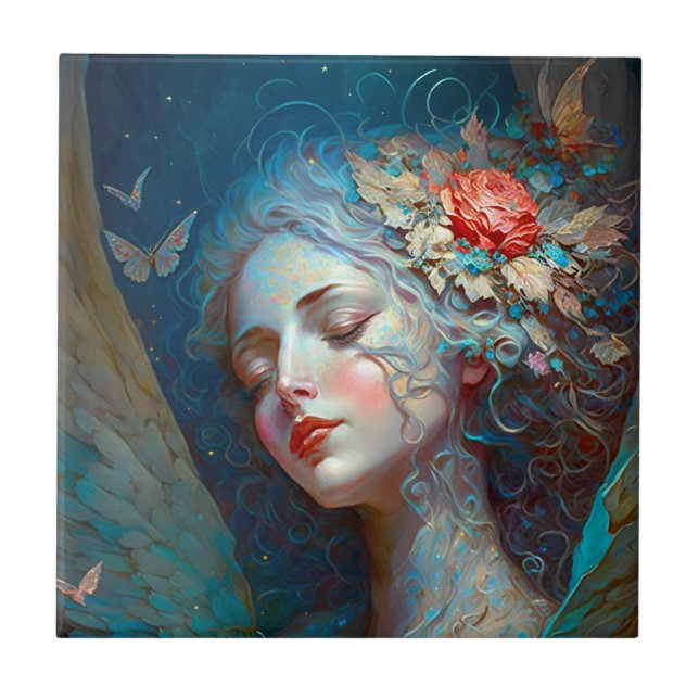 Angel Wings Fantasy Art Ceramic Tile (Front)
