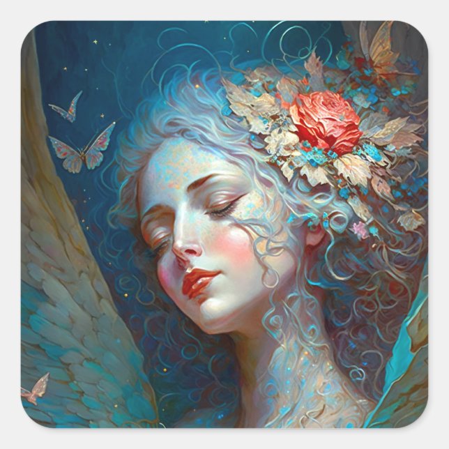 Angel Wings Fantasy Art Square Sticker (Front)