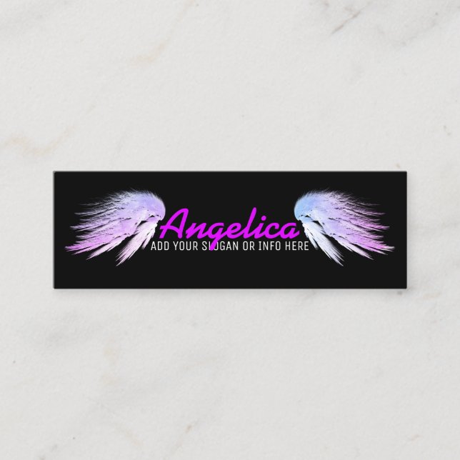 ANGEL WINGS Fantasy Purple on Black Mini Business Card (Front)