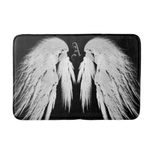 ANGEL WINGS Grey Touched Feathers Custom Monogram Bath Mat