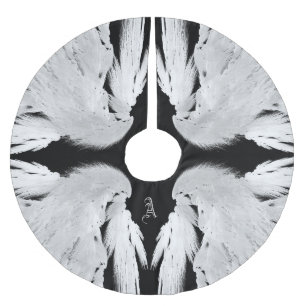 ANGEL WINGS Grey Touched Feathers Custom Monogram Brushed Polyester Tree Skirt