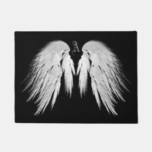 ANGEL WINGS Grey Touched Feathers Custom Monogram Doormat